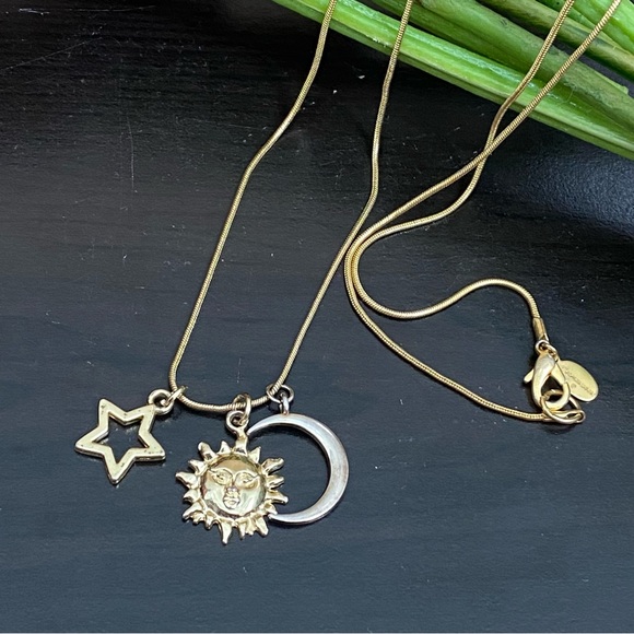 Vintage Worthington Gold-tone Sun Moon and Star Pendant 32” Long Necklace - Picture 1 of 10